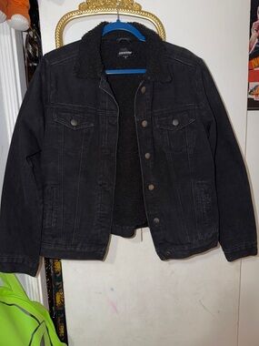 Joe Boxer Black Sherpa-Lined Bomber-Style Denim Jacket